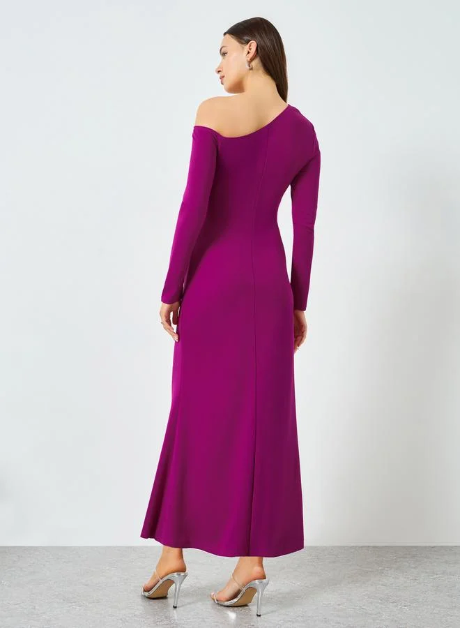 Take Two  Purple One Shoulder Embellished Bodycon Midi Dress for Women | Best Price UAE
