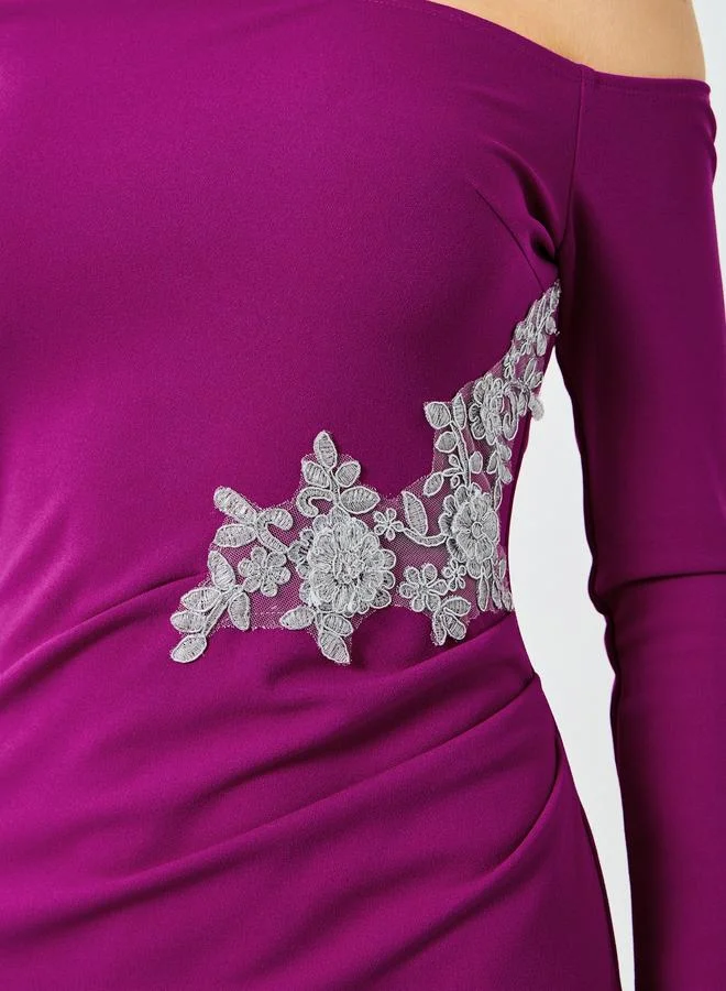 Take Two  Purple One Shoulder Embellished Bodycon Midi Dress for Women | Best Price UAE