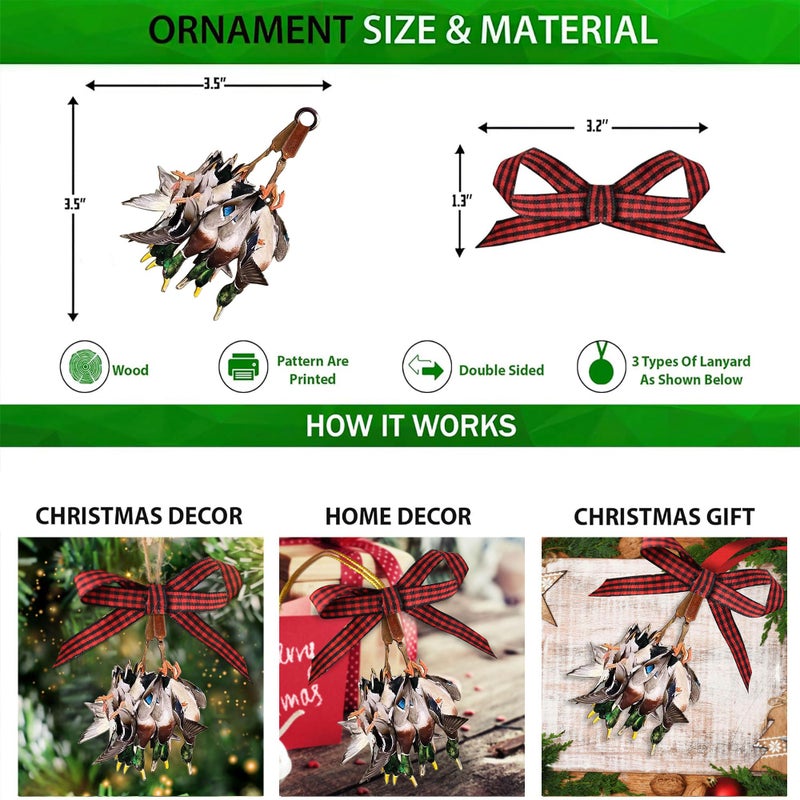 Talataca Duck Hunting 2D Flat Wooden Christmas Ornament  Mallard Duck Hunting Pine Tree Decor  Hanging House Charm Eve Keepsake  Wood Car Mirror Accessories  Xmas Gift  Xmas Gift - Image 4