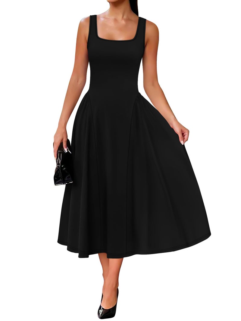 OFEEFAN Spring Summer Dresses for Women Vestidos Elegantes De Mujer Black Graduation A Line Maxi Sundresses Midi Wedding Guest Birthday Elegant Outfits S - Image 1