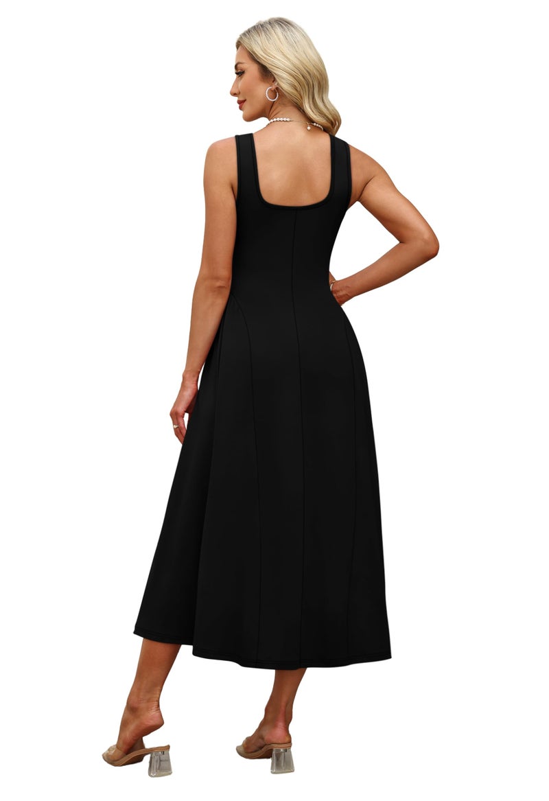 OFEEFAN Spring Summer Dresses for Women Vestidos Elegantes De Mujer Black Graduation A Line Maxi Sundresses Midi Wedding Guest Birthday Elegant Outfits S - Image 5