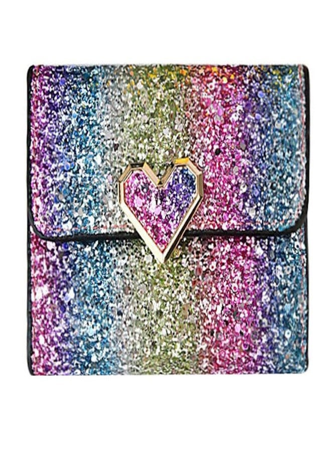 Bestmaple Metal Sequins Small Wallet PU Leather Patchwork Hasp for Women Girls (Heart) - Image 1