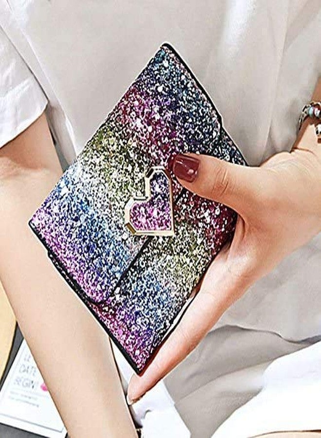 Bestmaple Metal Sequins Small Wallet PU Leather Patchwork Hasp for Women Girls (Heart) - Image 2
