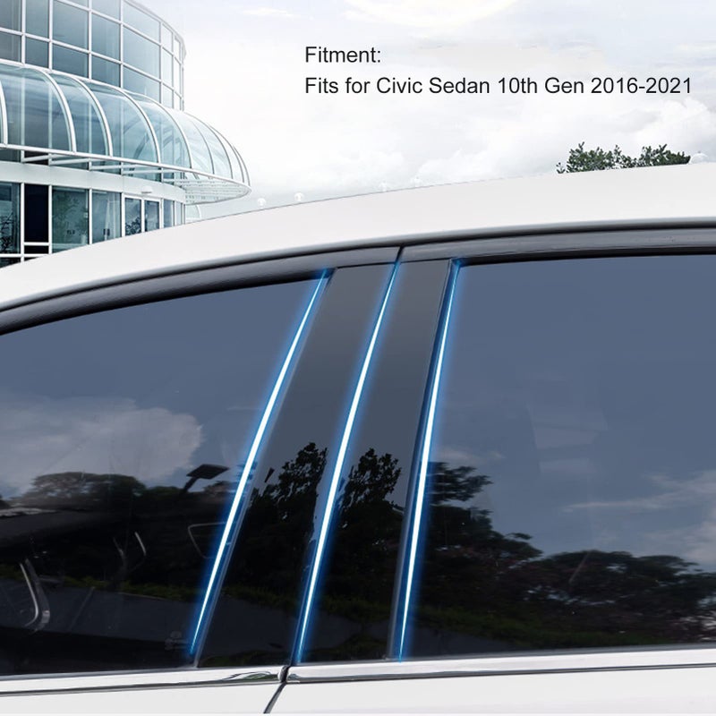 OUKENS 6 Pcs Side Door Window Cover Trim,Glossy Black Pillar Posts Decal Sticker for Civic Sedan 10th Gen 2016â€‘2021 - Image 4