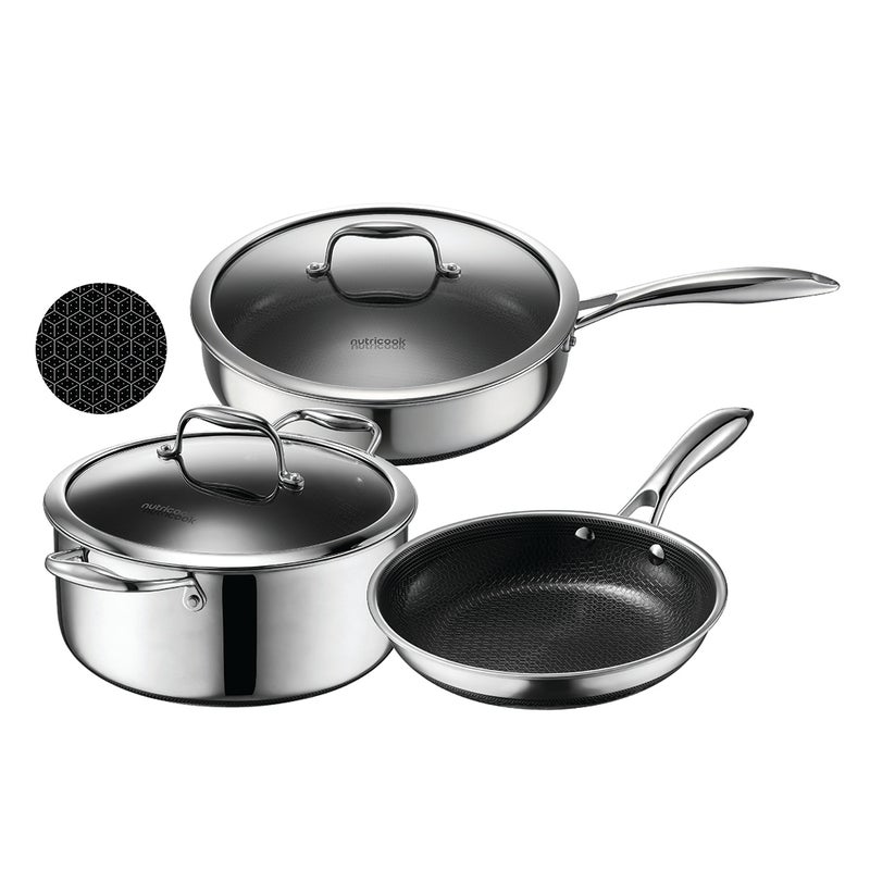 nutricook ETERNA ULTIMATE STARTER SET - 5PC - 20CM FRYPAN, 28CM DEEP PAN WITH LID, 24CM CASSEROLE WITH LID - Image 1