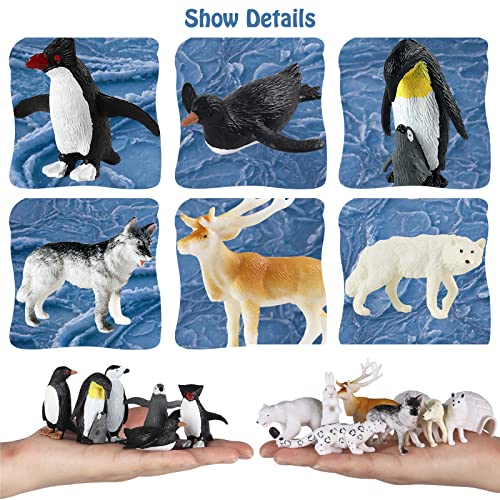 RCOMG Arctic Animals Figures 14pcs Mini Polar Animal Figurines Plastic Arctic Animal Toys Set with Arctic Fox Wolf Reindeer Penguins Toys - Image 5
