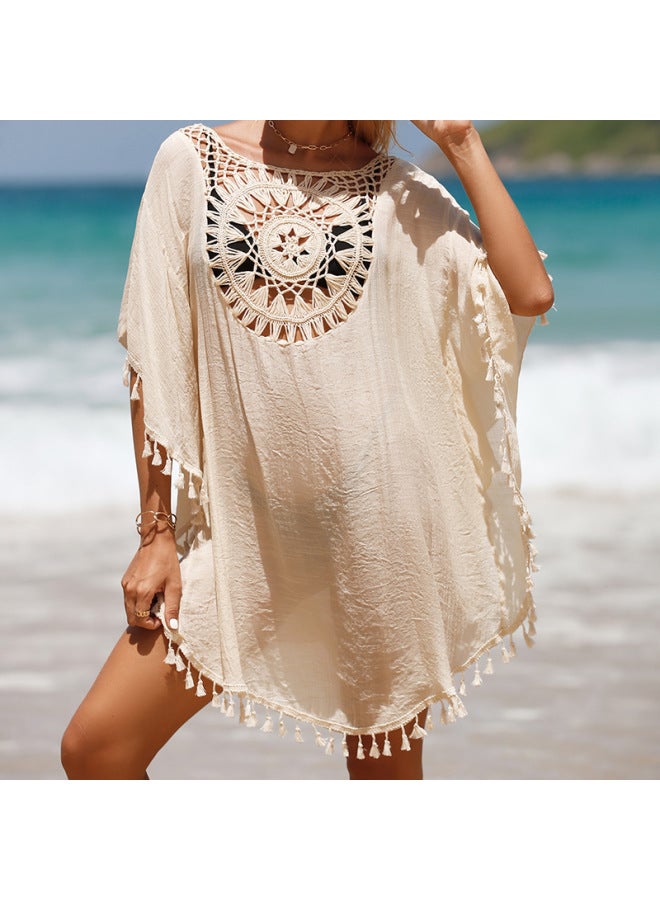 إسكدنيا بلوزة شاطئ مجوفة بشراشيب ملابس سباحة بي أوروبية وأمريكية للشاطئ قميص واقي من الشمس للسيدات - اللون: أحمر وردي - - Image 2