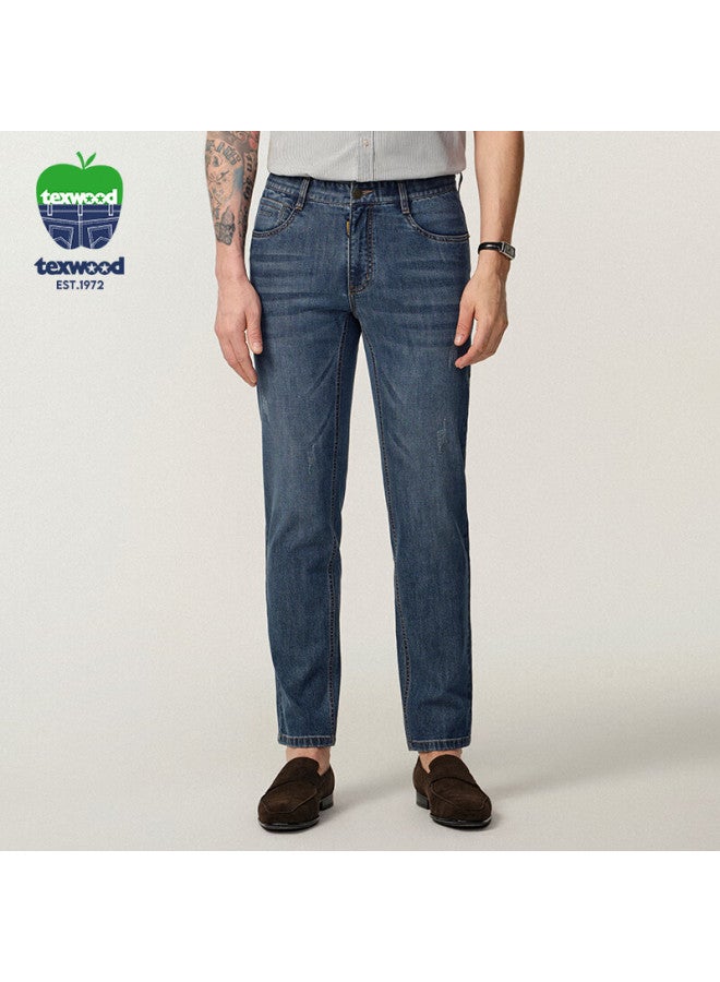 Texwood Pingguo Jeans For Men Spring And Summer, Business Commute Casual Pants, Straight-leg Men's Trousers, Blue, Size 32 - Image 1