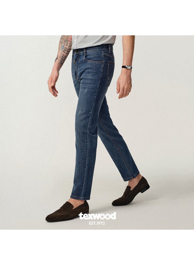 Texwood Pingguo Jeans For Men Spring And Summer, Business Commute Casual Pants, Straight-leg Men's Trousers, Blue, Size 32 - Image 4