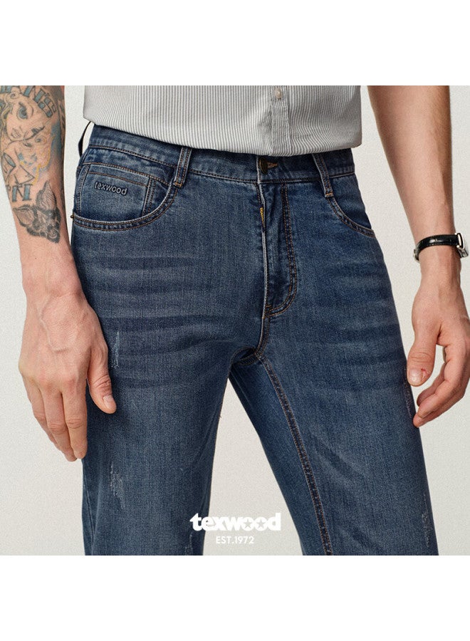 Texwood Pingguo Jeans For Men Spring And Summer, Business Commute Casual Pants, Straight-leg Men's Trousers, Blue, Size 32 - Image 2