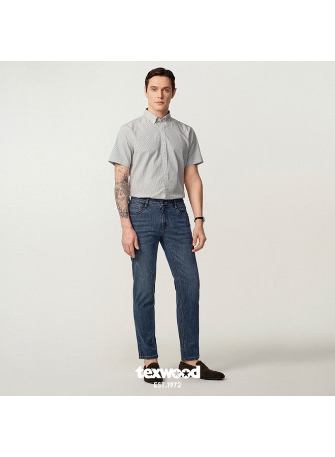 Texwood Pingguo Jeans For Men Spring And Summer, Business Commute Casual Pants, Straight-leg Men's Trousers, Blue, Size 32 - Image 5