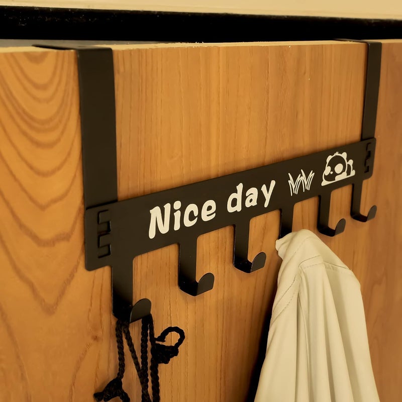 Stodern Removable Over Door Hook Hanger HeavyDuty Carbon Steel with 6 Hooks No Drilling Required Suitable for Towels Coats Scarves Clothes and Bathroom or Kitchen Door Storage Organizer - Image 1