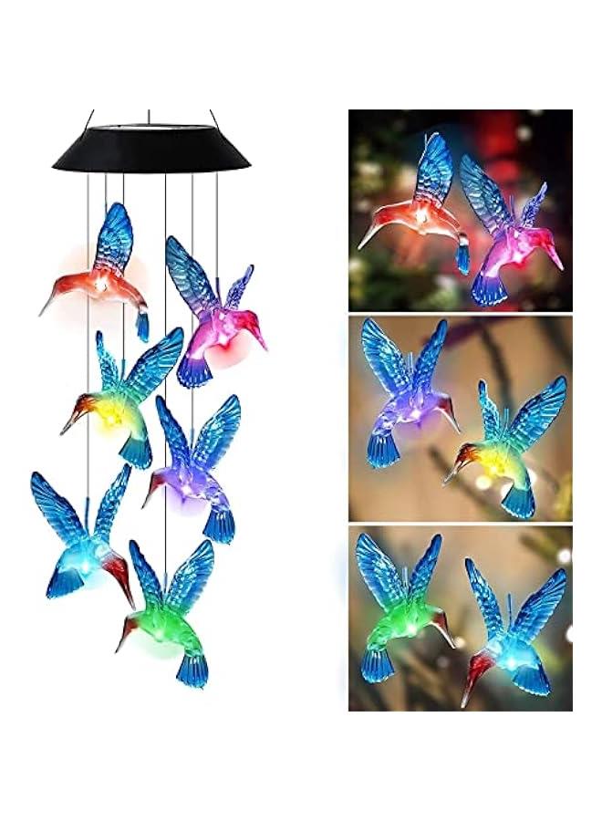 Solar Wind Chimes Outdoor, Colorful Hummingbird Wind Chimes for Outside Solar Lights Fairy Garden Accessories for Patio Yard Porch Garden, Birthday Gifts for Grandma Wife Mom - Image 1