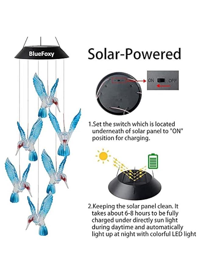 Solar Wind Chimes Outdoor, Colorful Hummingbird Wind Chimes for Outside Solar Lights Fairy Garden Accessories for Patio Yard Porch Garden, Birthday Gifts for Grandma Wife Mom - Image 4