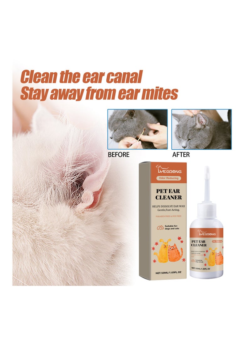 YEGBONG 50 ml Pet Ear Cleaning Liquid Swabs Cat & Dog Ear Cleaner Solution - Gentle & Effective Ear Care - for Daily Ear Cleaning - Image 1