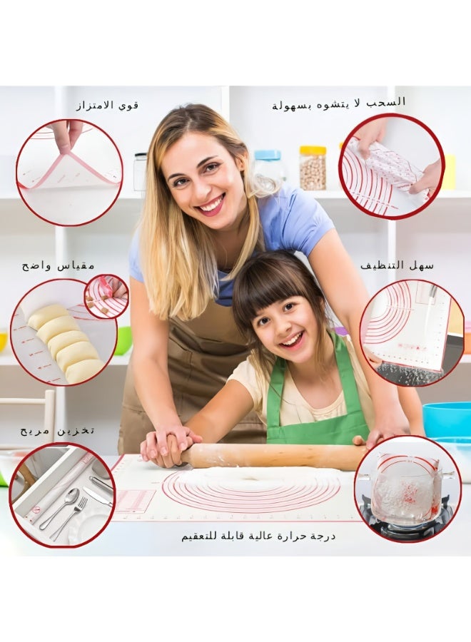 Silicone kneading mat, reusable non-stick dough mat, non-stick and precise markings, essential kitchen tool for bread baking, for rolling/safe/heat insulation, easy to store. - Image 3