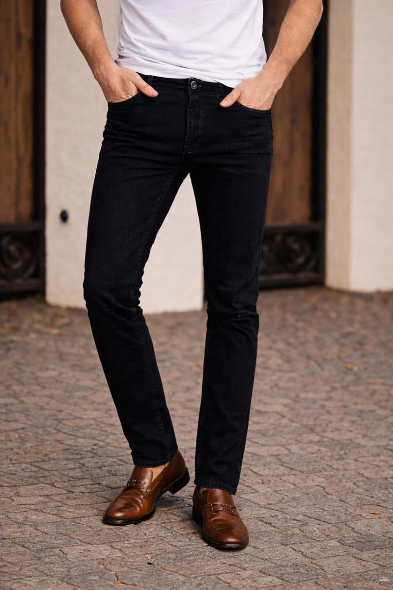 Louis Philippe Men's Mid Rise Slim Jeans (LRDNCSLPB23779_Black, 30 - Image 2
