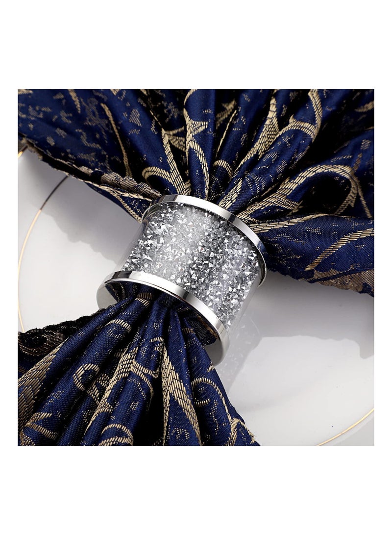 NIBEMINENT Sliver Napkin Rings Set, Sparkly Glass Holder with Metal Frame for Holiday, Ring Dinner Party, Wedding Decor, Table Decorations (4 Pcs)  - Image 2