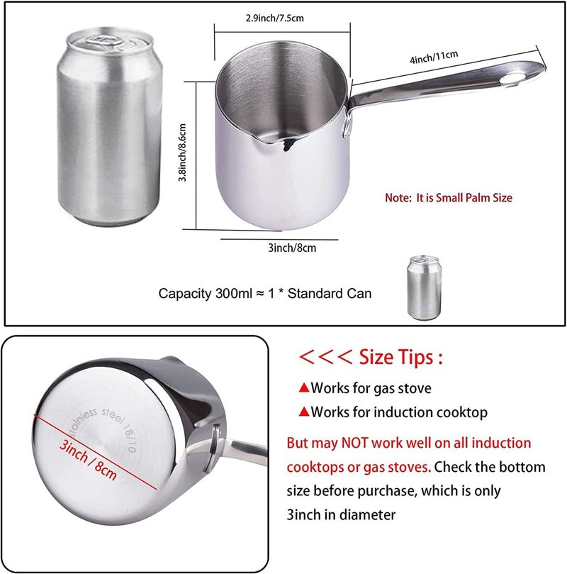 IMEEA Butter Warmer Turkish Coffee Pot Milk Warmer Pot Mini Saucepan with Spout 18/10 Tri-Ply Stainless Steel (10oz/300ml) - Image 2