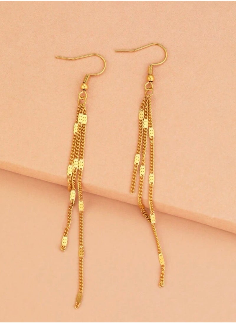 sixtyfour - Elegant Stainless Steel Gold Plated Drop Earrings For Women - Image 1