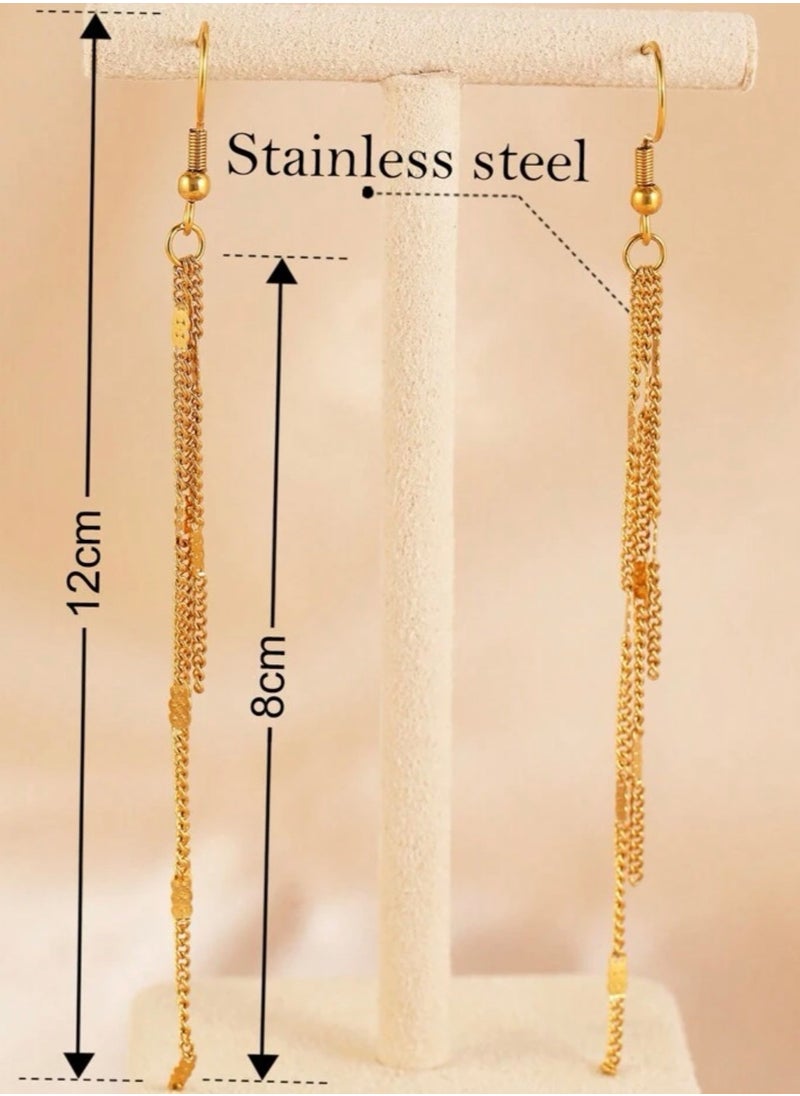 sixtyfour - Elegant Stainless Steel Gold Plated Drop Earrings For Women - Image 1