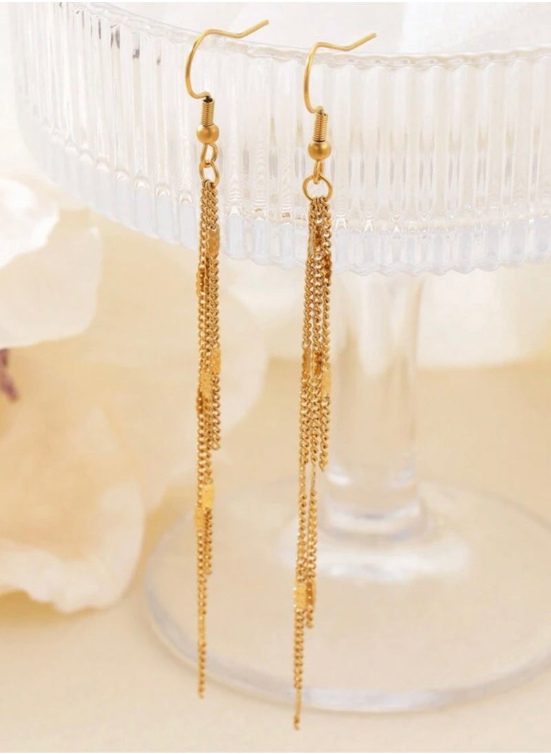 sixtyfour - Elegant Stainless Steel Gold Plated Drop Earrings For Women - Image 1