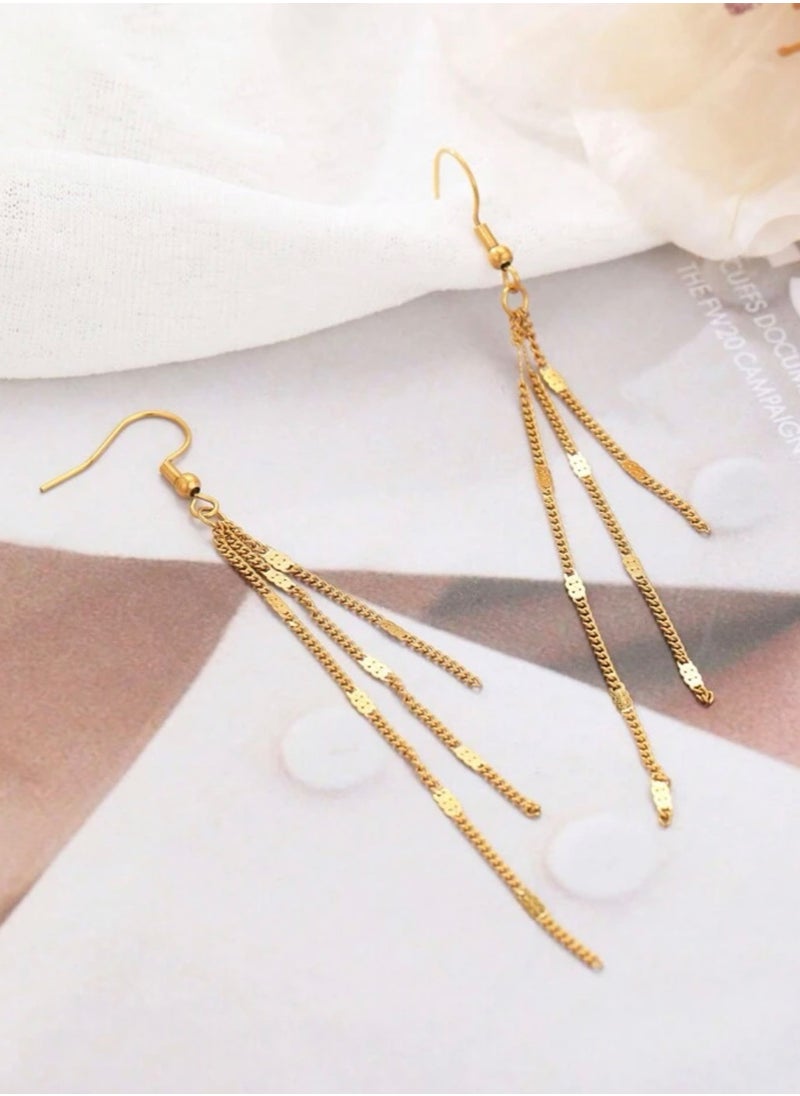 sixtyfour - Elegant Stainless Steel Gold Plated Drop Earrings For Women - Image 1