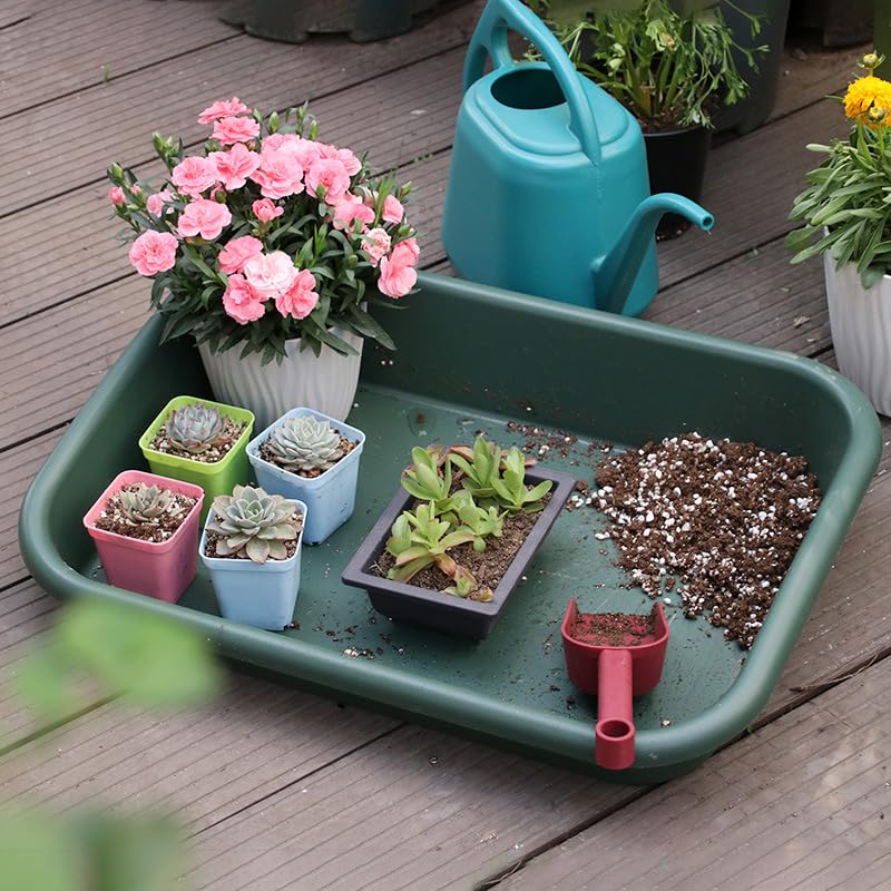 Defemim Garden Tidy Tray, Multifunctional One Piece Potting Tray for Seeding, Mixing, Growing and Pot Storage, Succulent and Cactus Soil Potting Mix Tray 23"x16.4"x4.3",Green - Image 2