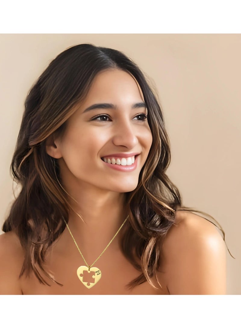 Ringfinity - Romantic Couple Necklace Set - 2PCS Matching Pendants - Love Heart Puzzle Design - Unisex Hypoallergenic Stainless Steel Jewelry - 18K Gold & Rose Plated - 18+2 Inch Extension - Image 1