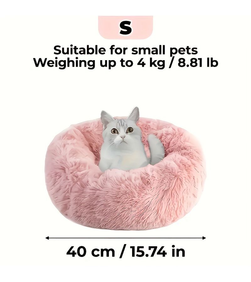Grey Donut Pet Bed 40cm Long Plush With Dome Lid For Small Dogs Cats Winter Warm - Image 3