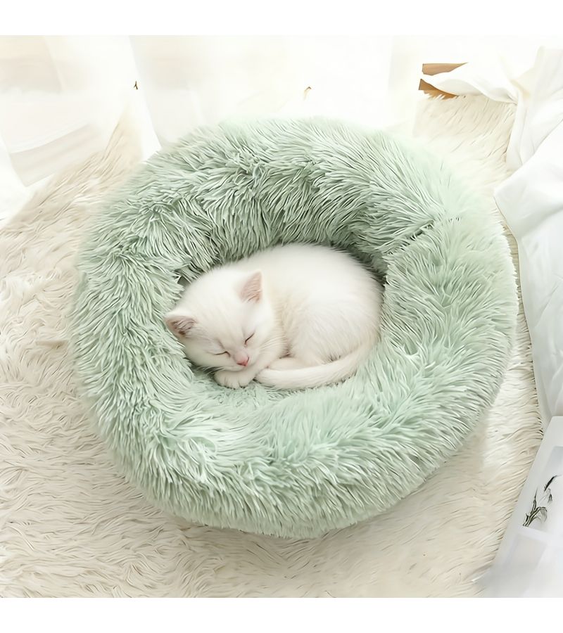 Grey Donut Pet Bed 40cm Long Plush With Dome Lid For Small Dogs Cats Winter Warm - Image 4