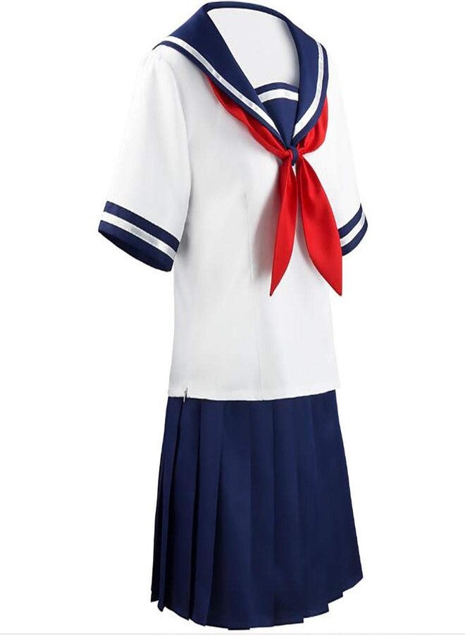 Cos-Animefly زي تنكري مستوحى من زي البحارة الياباني من Cos-Animefly، يتكون من بلوزة بيضاء ووشاح أحمر وتنورة زرقاء مطوية للنساء - Image 2