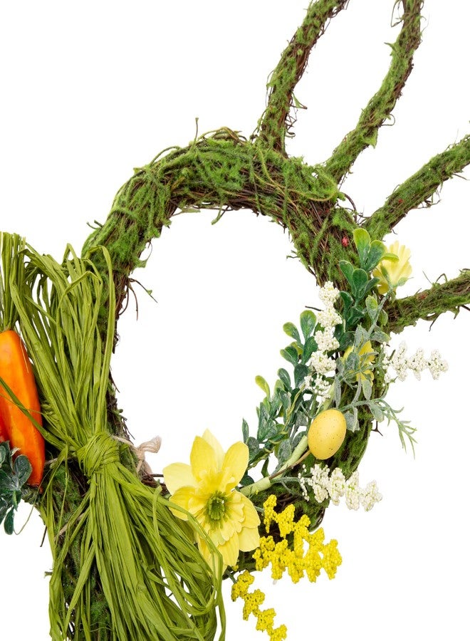 VGIA 27 Inch Easter Wreath Artificial Easter Rabbit Wreath Spring Bunny Wreath for Front Door Easter Decorations with Pastel Eggs Carrots and Flowers for Home Decorations - Image 3