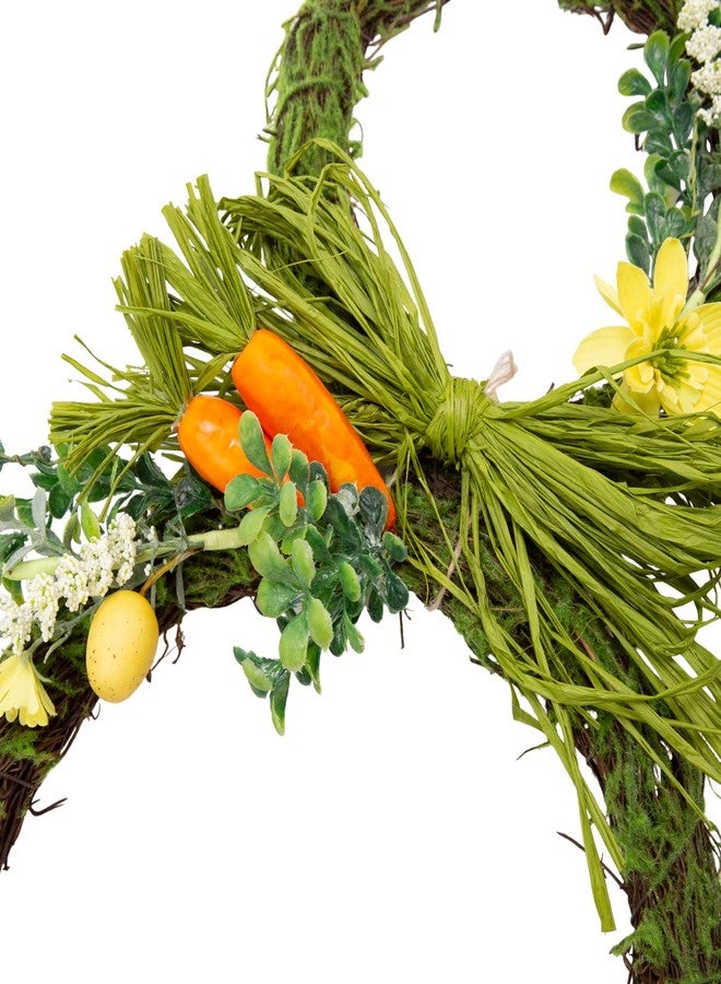 VGIA 27 Inch Easter Wreath Artificial Easter Rabbit Wreath Spring Bunny Wreath for Front Door Easter Decorations with Pastel Eggs Carrots and Flowers for Home Decorations - Image 4