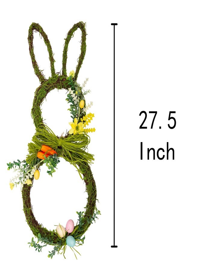 VGIA 27 Inch Easter Wreath Artificial Easter Rabbit Wreath Spring Bunny Wreath for Front Door Easter Decorations with Pastel Eggs Carrots and Flowers for Home Decorations - Image 2