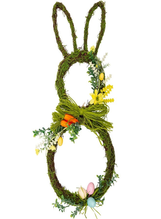 VGIA 27 Inch Easter Wreath Artificial Easter Rabbit Wreath Spring Bunny Wreath for Front Door Easter Decorations with Pastel Eggs Carrots and Flowers for Home Decorations - Image 1