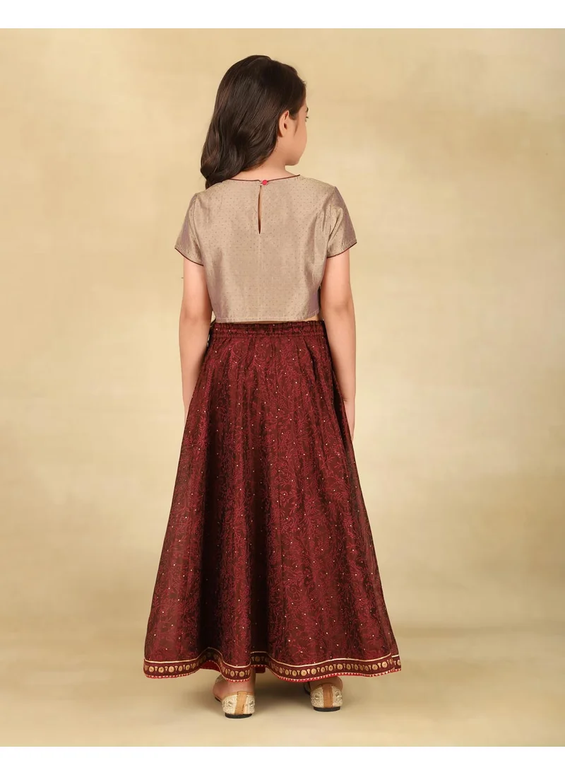 Fabindia Brown Cotton Silk Hand Block Printed 3Pc Lehenga Set