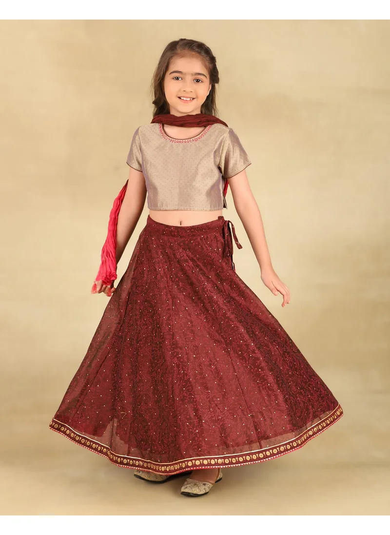 Fabindia Brown Cotton Silk Hand Block Printed 3Pc Lehenga Set