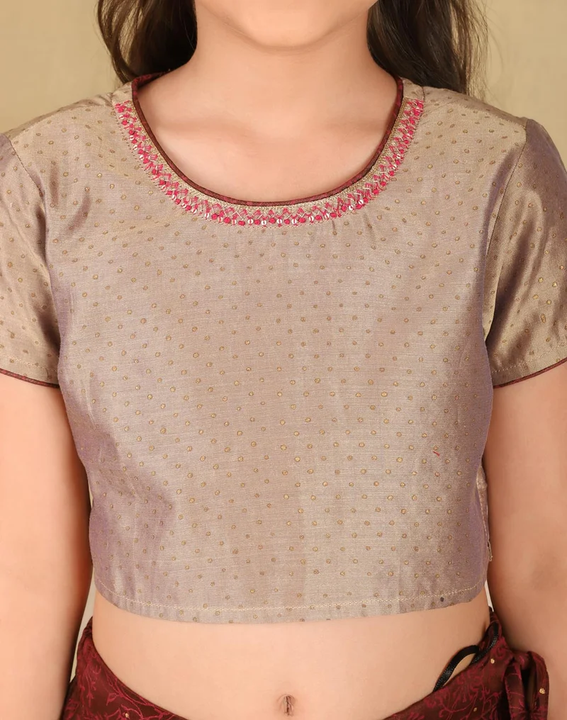 Fabindia Brown Cotton Silk Hand Block Printed 3Pc Lehenga Set
