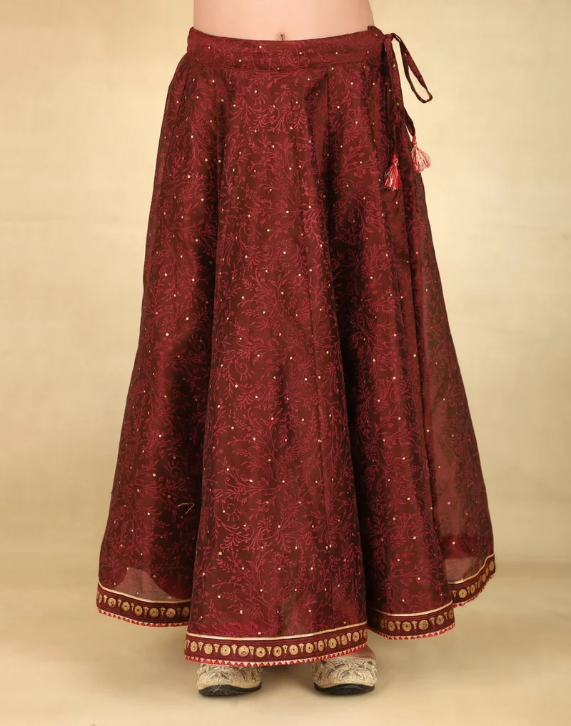 Fabindia Brown Cotton Silk Hand Block Printed 3Pc Lehenga Set