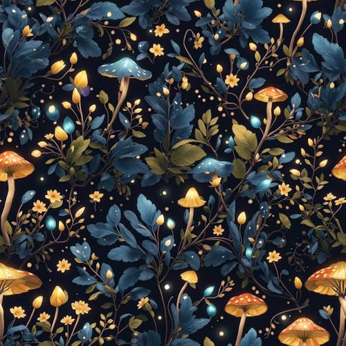 HOMEMATES Vintage Floral Peel and Stick Wallpaper Boho Floral Self-Adhesive Contact Paper for Bedroom, Wardrobe, Desktop – 45 x 304cm Removable Flower Wall Sticker (Mushroom Forest Blue) - Image 1