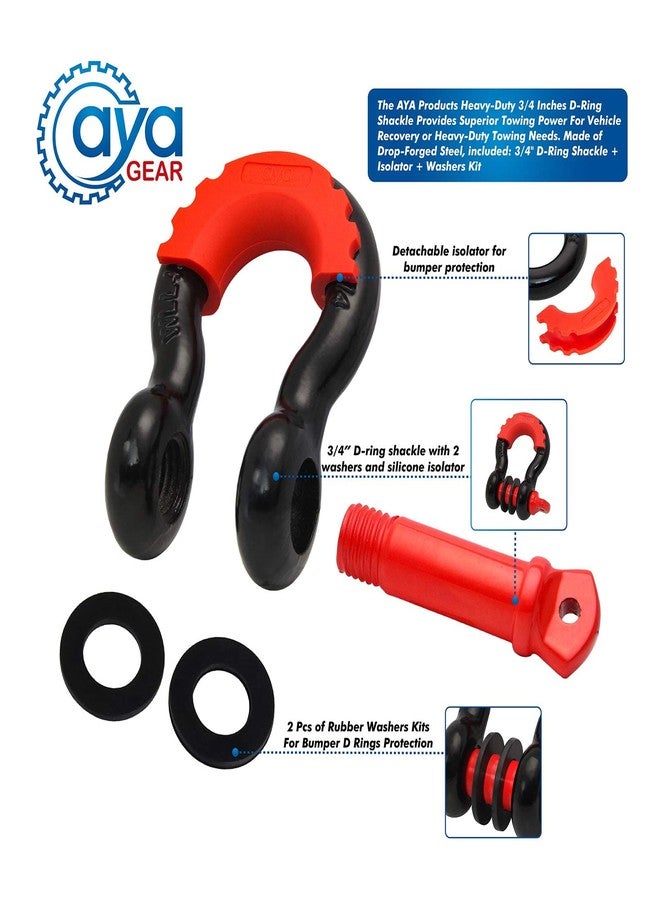 AyA Gear D Ring Shackle (2 Pack) 62,700 Ibs Break Strength with 7/8" Screw Pin and Shackle Isolator & Washers Kit for Tow Strap Winch, Off Road Vehicle Recovery Jeep Truck - Image 2