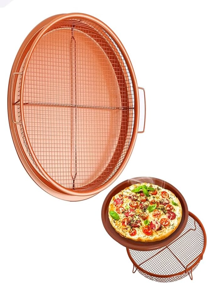 Beauenty Deluxe Air Fry Baking Pan, Pizza pan, Bread Nonstick Crisper Tray, Fry Food Without Oil or Unhealthy Fats Barbecue Basket for Baking and Crispy Foods(Q2)