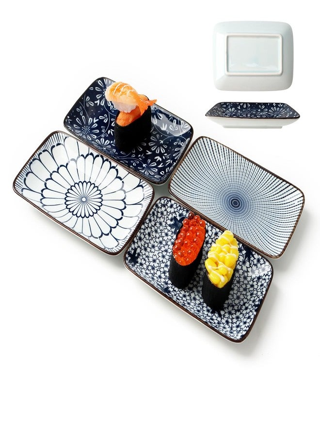Kytree 4 Piece Japanese Sushi Plate Set, Rectangle Soy Sauce Dish Ceramic Dipping Bowl for Appetizer, Charcuterie, Dessert, Salad, Side Dishes - Image 1