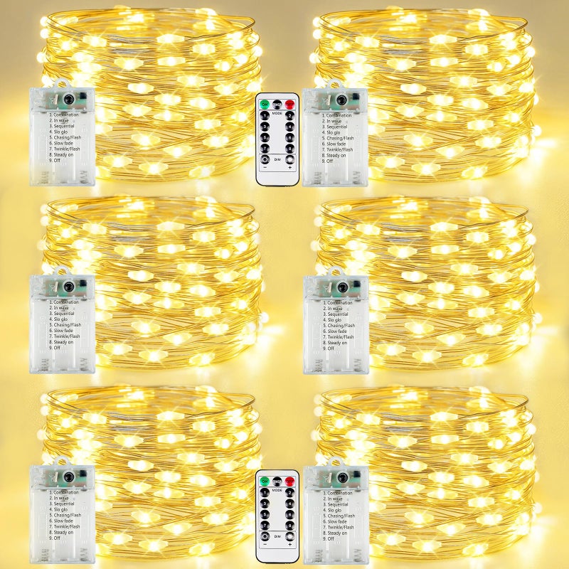 YIQU 6 Pack Fairy Lights Battery Operated with Remote Control Timer 26 FT 80 LED String Lights Outdoor Indoor 8 Mode Twinkle Lights for Christmas Party Wedding Birthday Bedroom Decorations Warm White - Image 2