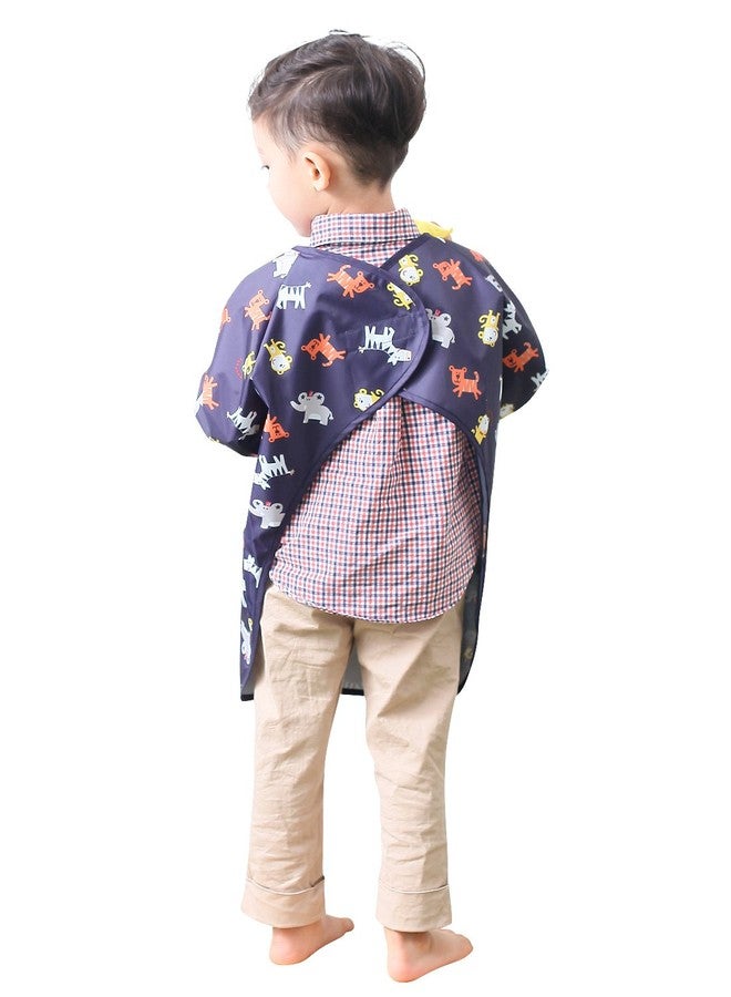 Plie Kids Painting Apron - Waterproof Long Sleeve Art Smock for Toddlers & Preschoolers, Messy Play, Baking, Crafts, Cooking, Sensory Activities (Ages 1-10), Navy Animal (03-L) - Image 2