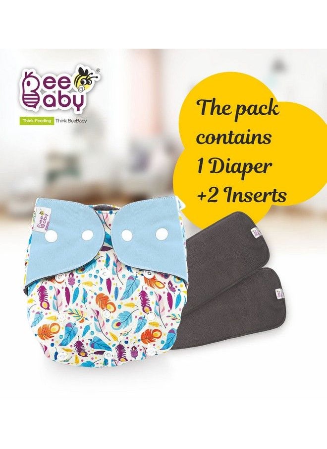 Beebaby Bumtelligent Free Size Pocket Style Cotton Cloth Baby Diaper & 2 Grey Rapidry Pads;Inserts ; High Absorbent Adjustable Reusable & Washable ; 0 To 3 Years. (Feathers Light Blue)  - Image 3