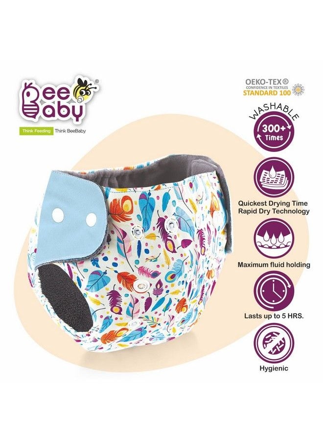 Beebaby Bumtelligent Free Size Pocket Style Cotton Cloth Baby Diaper & 2 Grey Rapidry Pads;Inserts ; High Absorbent Adjustable Reusable & Washable ; 0 To 3 Years. (Feathers Light Blue)  - Image 4
