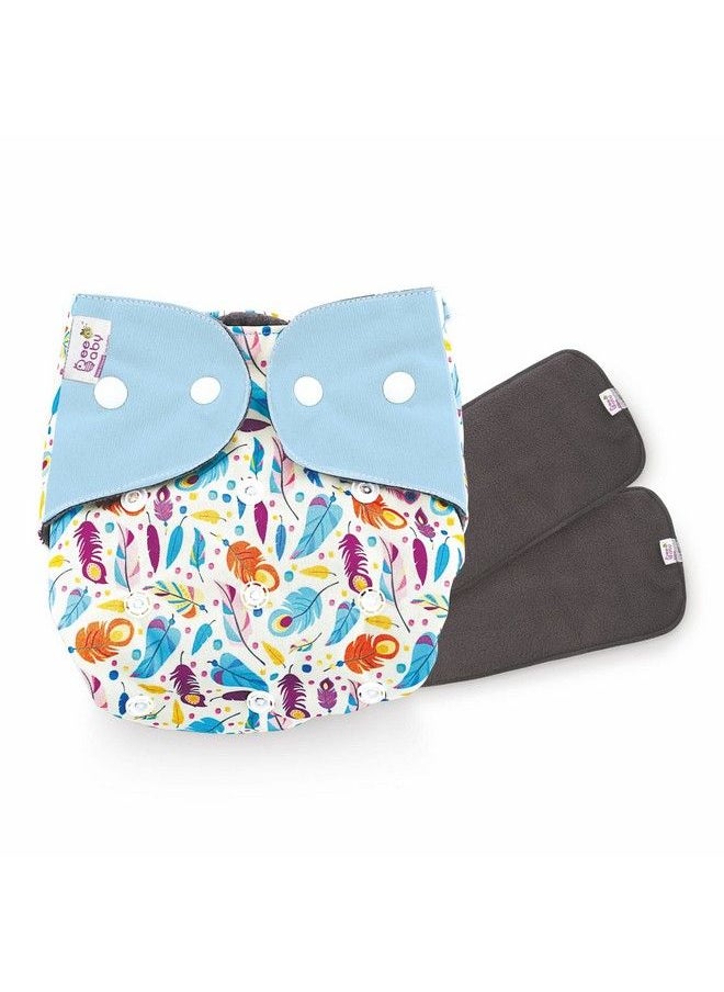 Beebaby Bumtelligent Free Size Pocket Style Cotton Cloth Baby Diaper & 2 Grey Rapidry Pads;Inserts ; High Absorbent Adjustable Reusable & Washable ; 0 To 3 Years. (Feathers Light Blue)  - Image 2