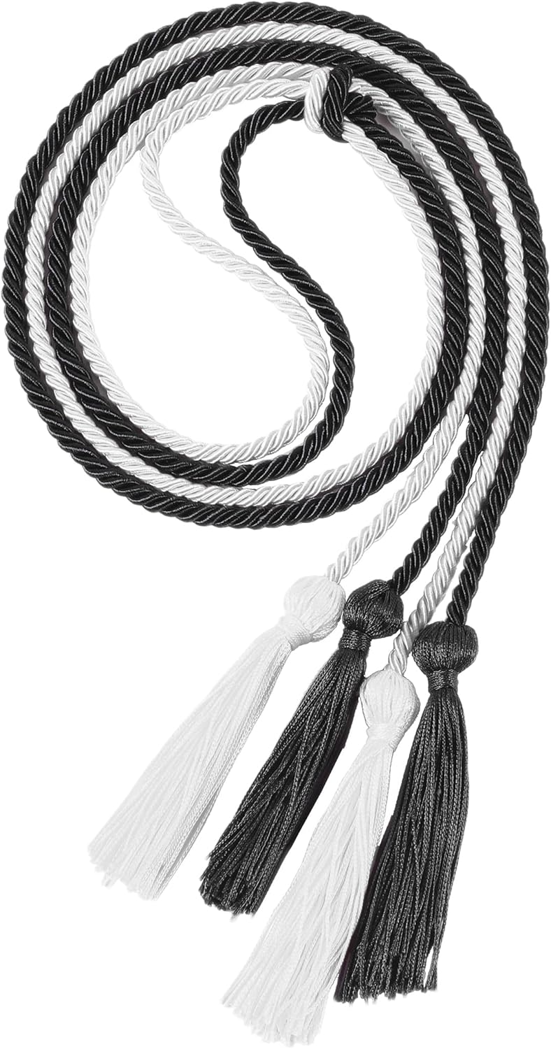 UIALECG Double Graduation Honor Cords - Black and White,68" Long - Image 1